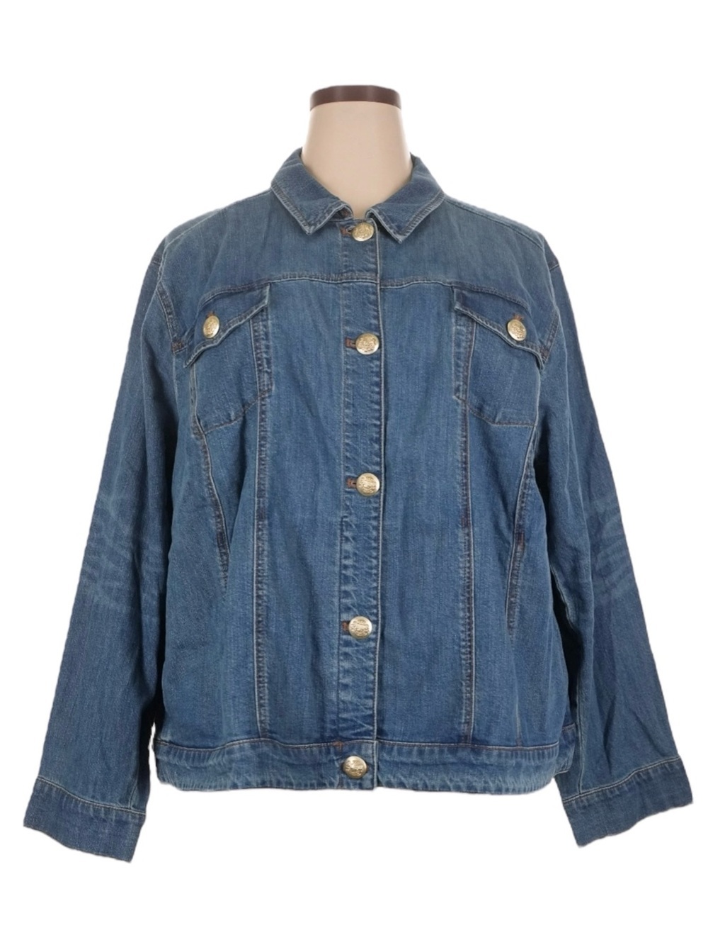 NWT J.Jill Gramercy Denim Jacket 4X Blue Crest Buttons Plus Size